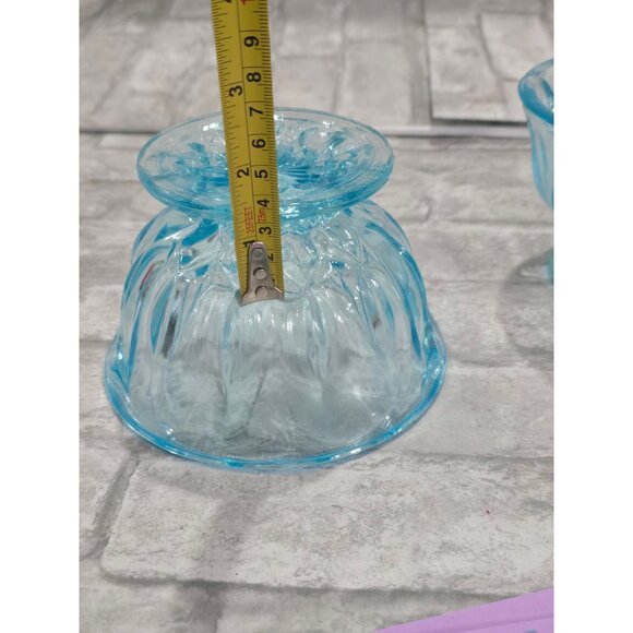 Vintage Lot of 2 Matching Aqua/Turquoise Blue Glass Thumbprint Pedestal Bowl Thu - Picture 10 of 10